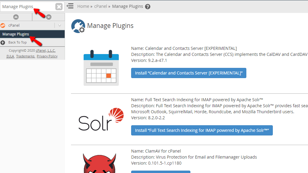 Accessing the Manage Plugins feature