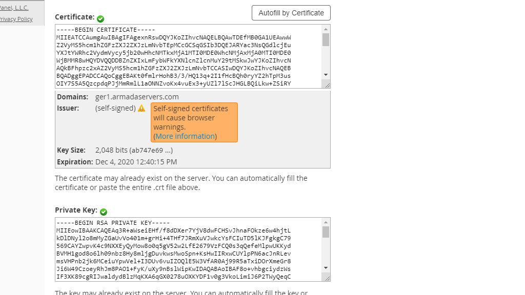 SSL Certificate and Private Key