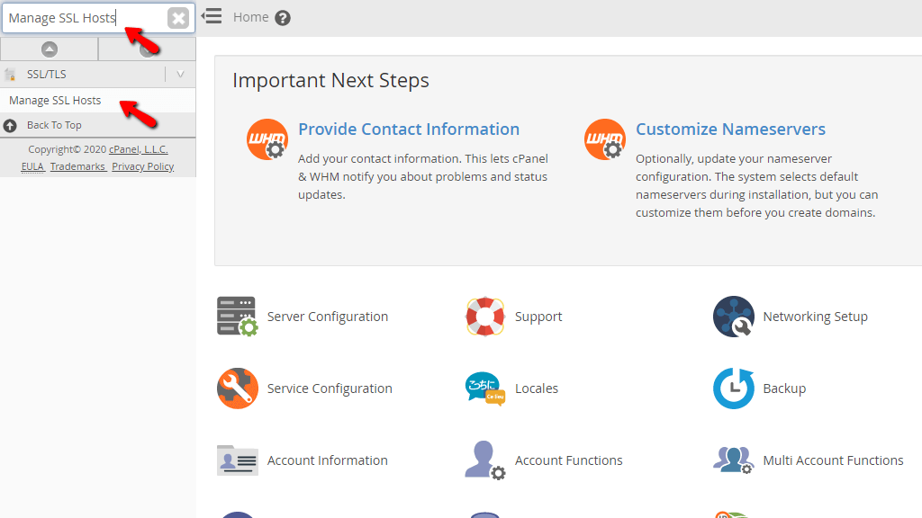 Accessing the Manage SSL Hosts feature
