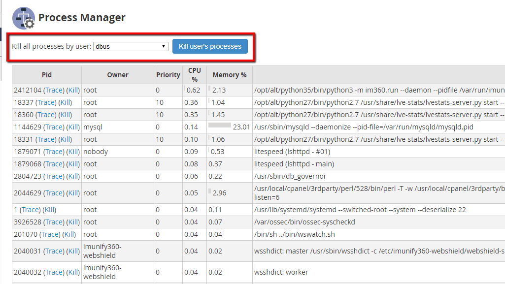 Kill all processes by user 