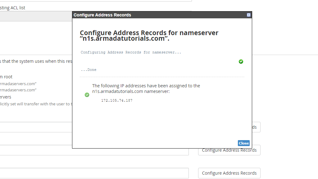 Changelog screen for adding nameservers