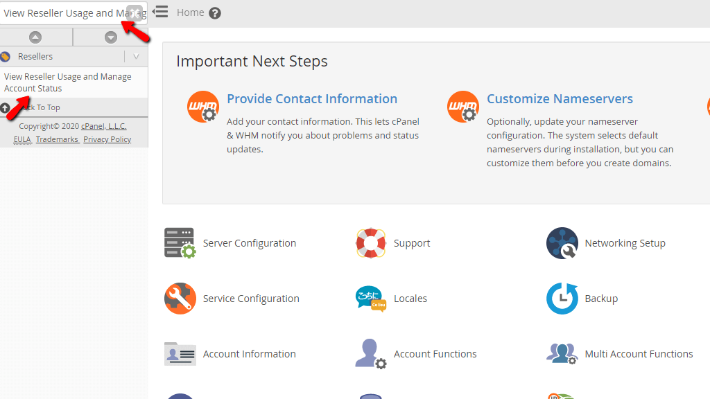 Find reseller usage and account status