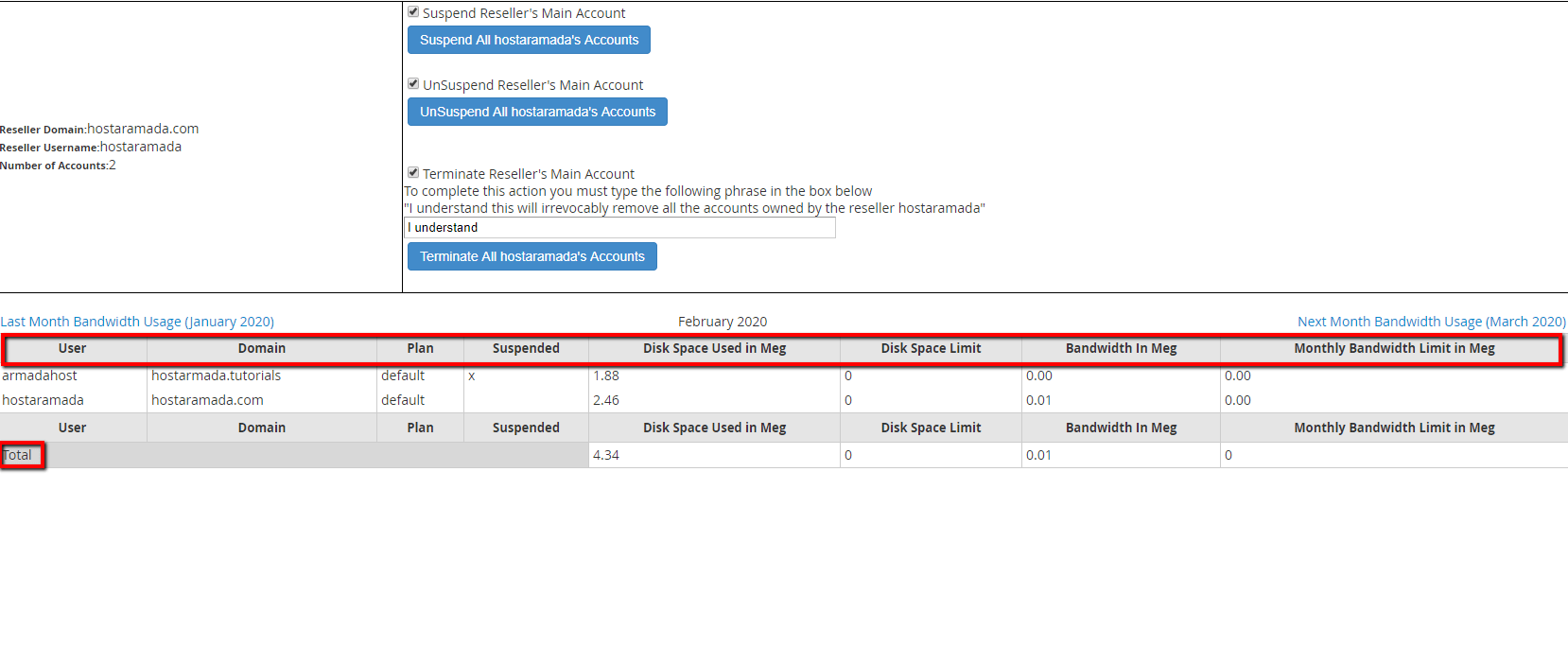 Second section with information for the reseller
