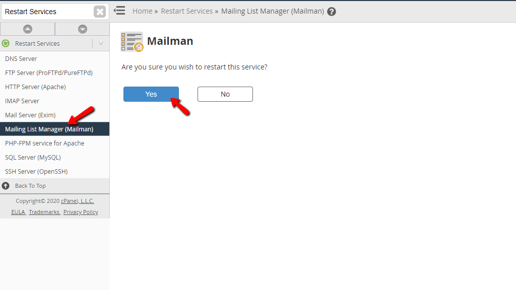 Restart Mailman service