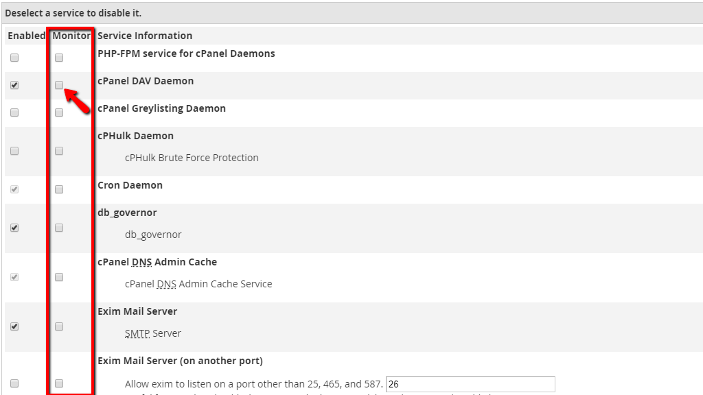 Disabling and Enabling service monitoring