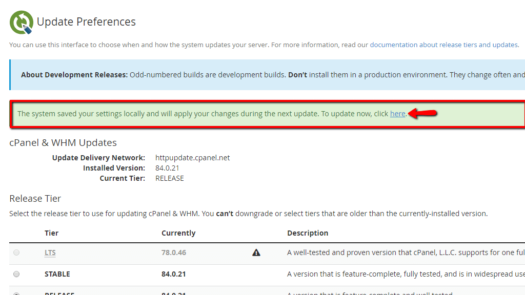 Accessing the Upgrade to Latest Version page