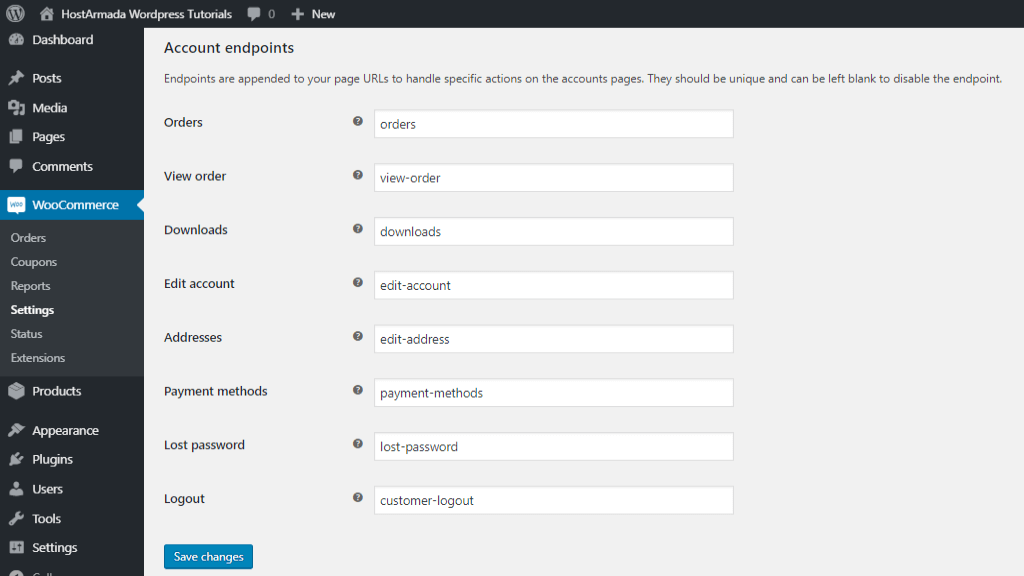 Account endpoint settings