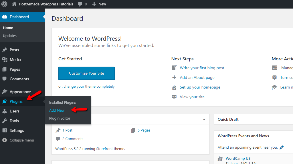 Accessing the Add new Plugin page