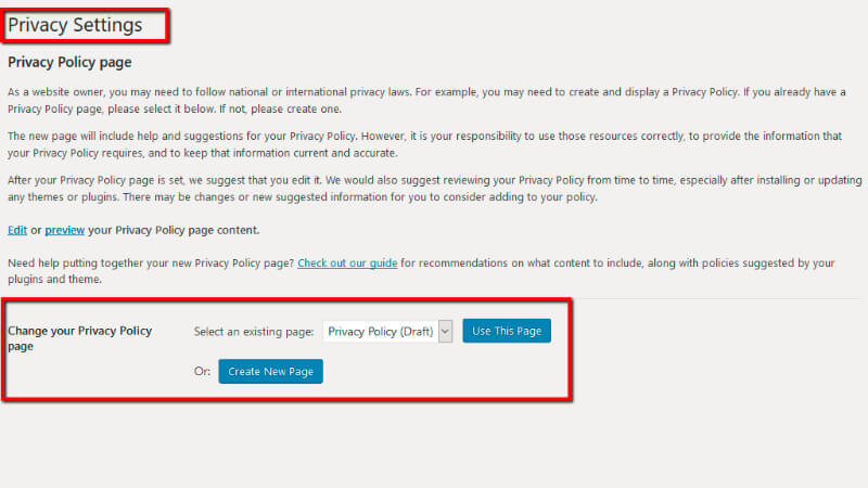Privacy settings page