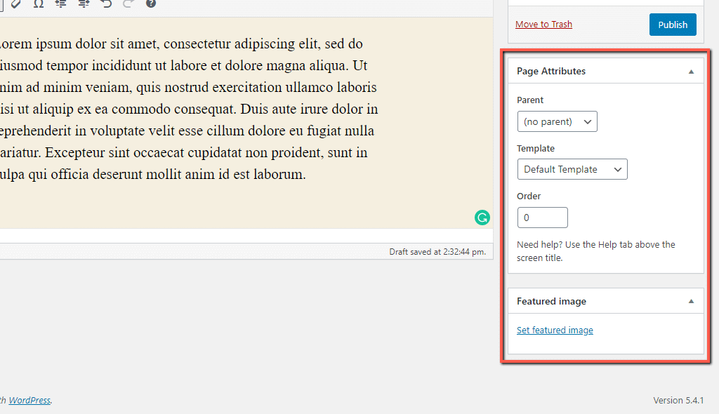 Page Attributes and Featured Image
