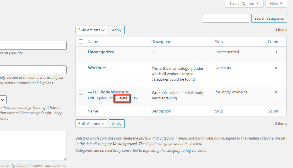 Delete Category