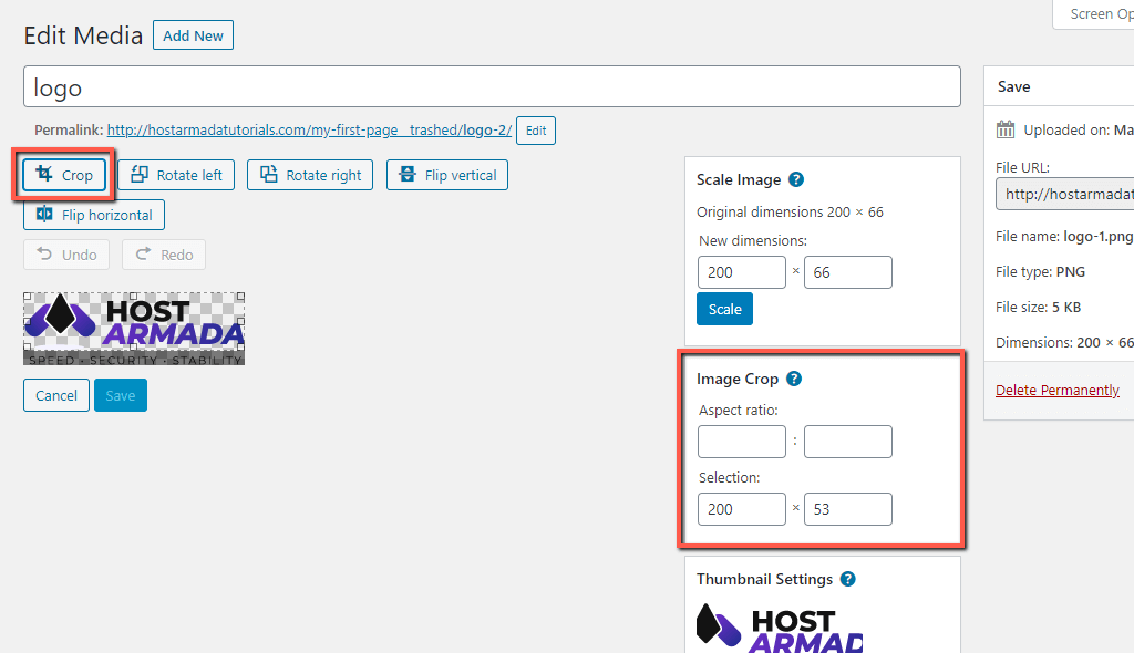 Crop WordPress Image