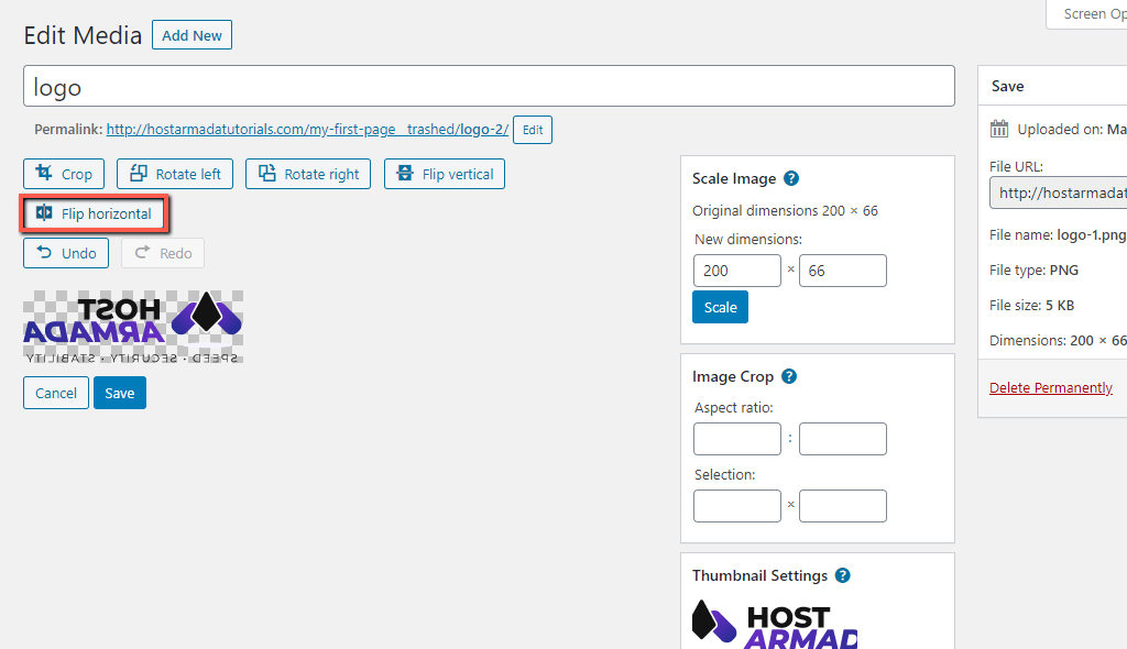 Flip WordPress Image