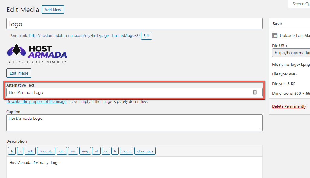 WordPress Image Alt Text