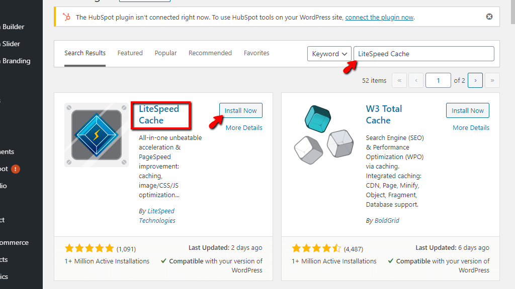 Install WordPress LiteSpeed Cache Plugin