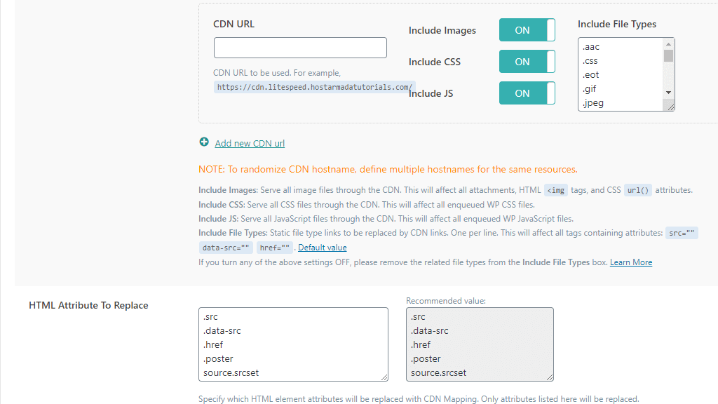 WordPress LiteSpeed Cache CDN Settings