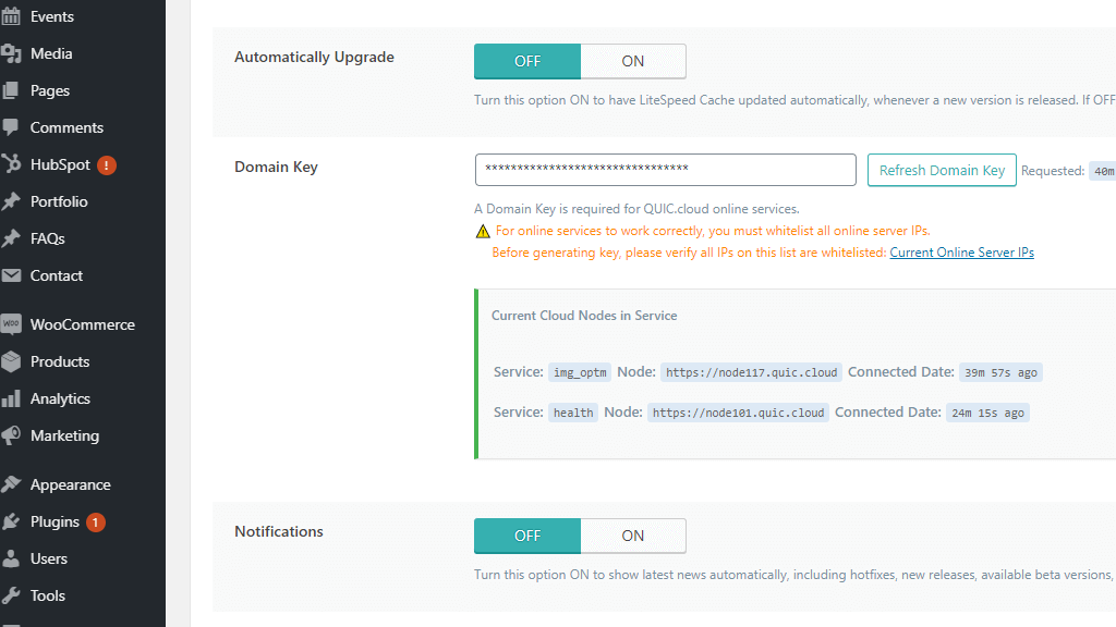 WordPress LiteSpeed Cache General Settings