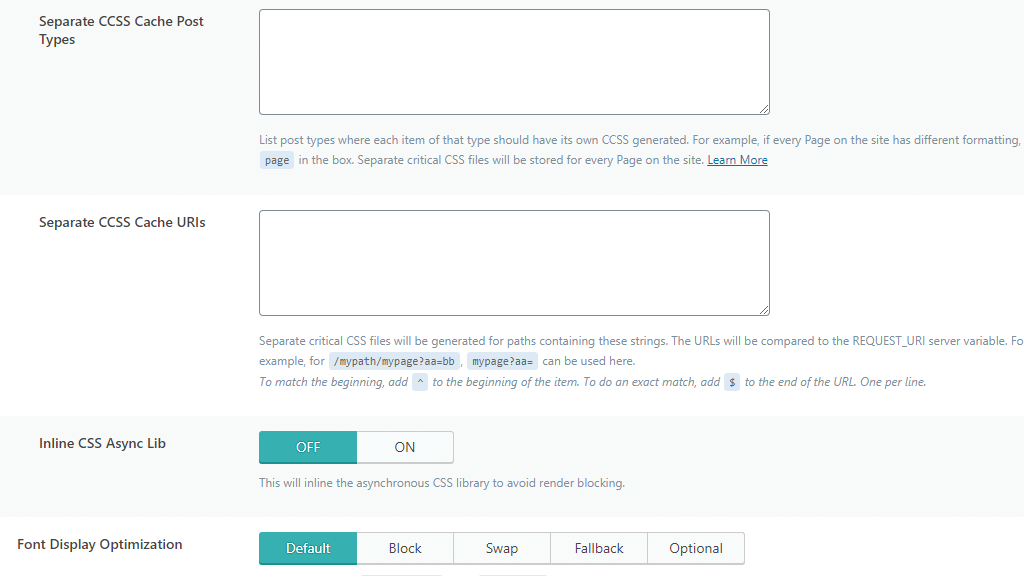 WordPress LiteSpeed Cache CSS Settings