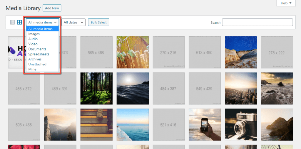 Filter Media Library by File type
