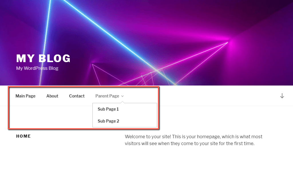 Custom WordPress Menu Example
