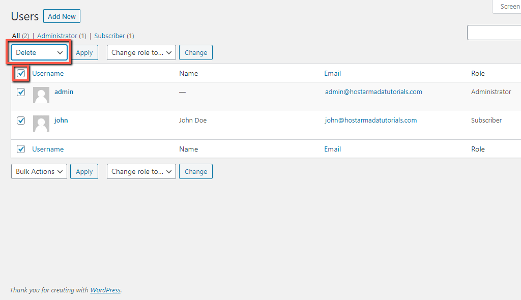 Bulk Delete WordPress Users