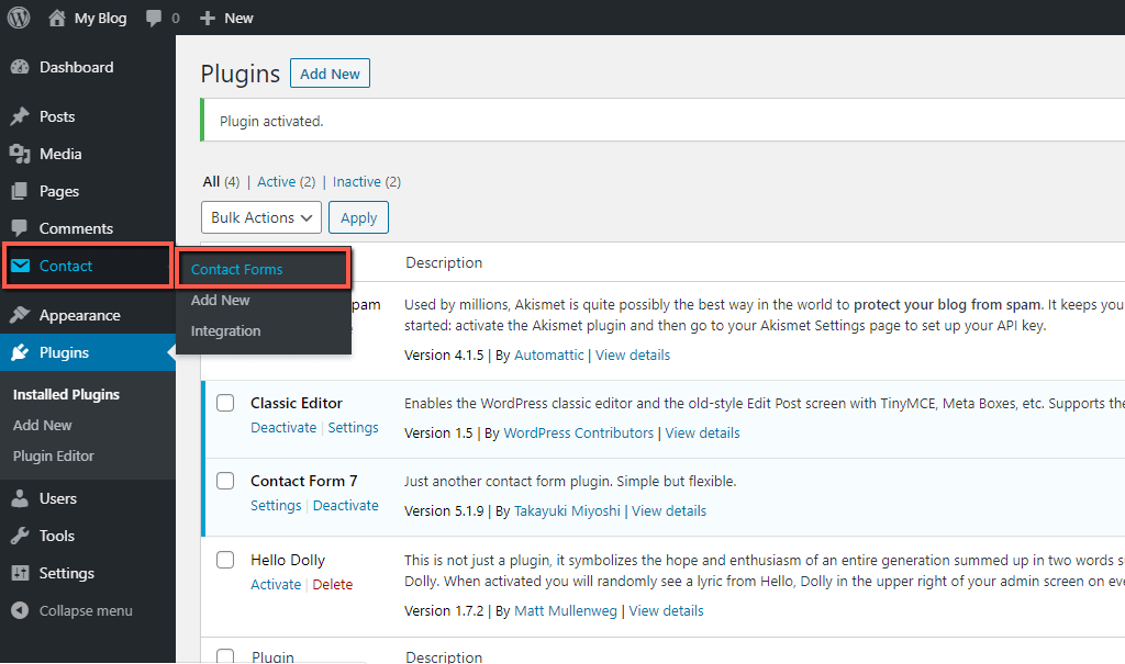 Access WordPress Contact Forms