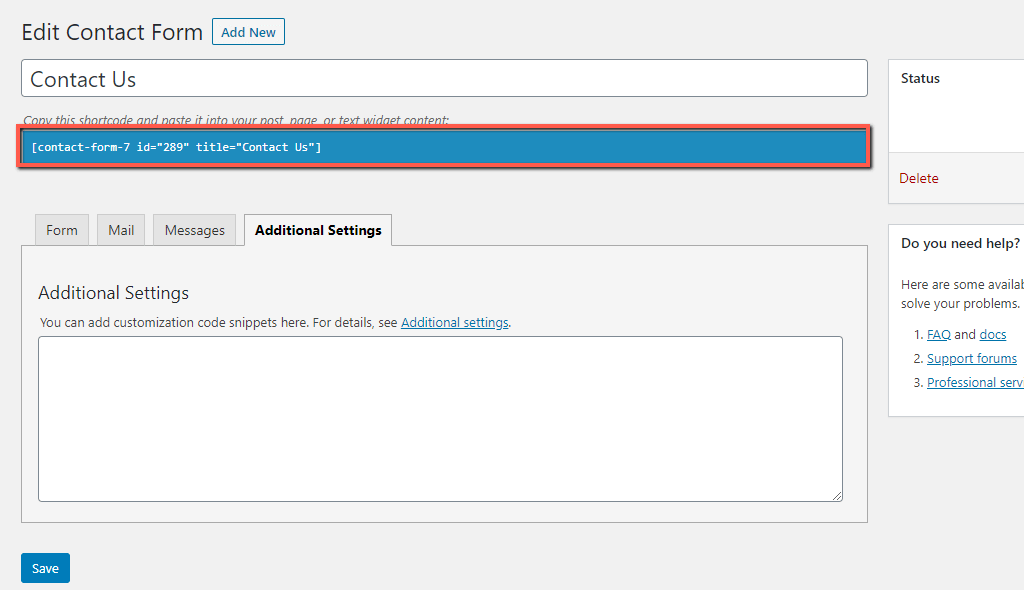 Copy WordPress Contact Form Shortcode