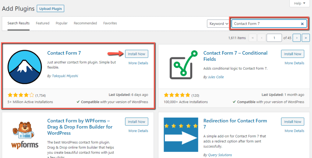 Install WordPress Contact Form 7 Plugin