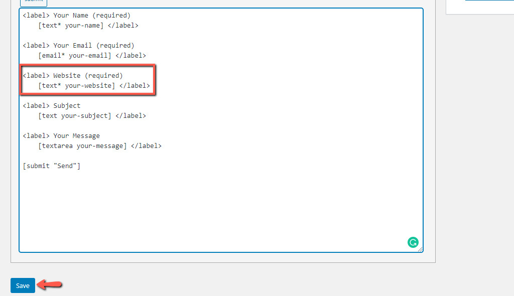 Save New Contact Form Field