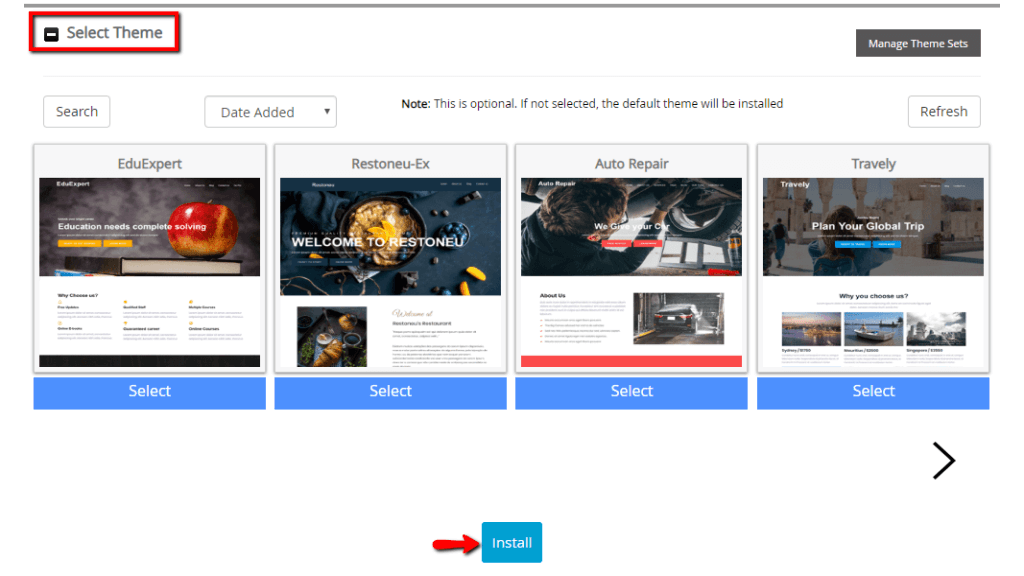 Select Theme section
