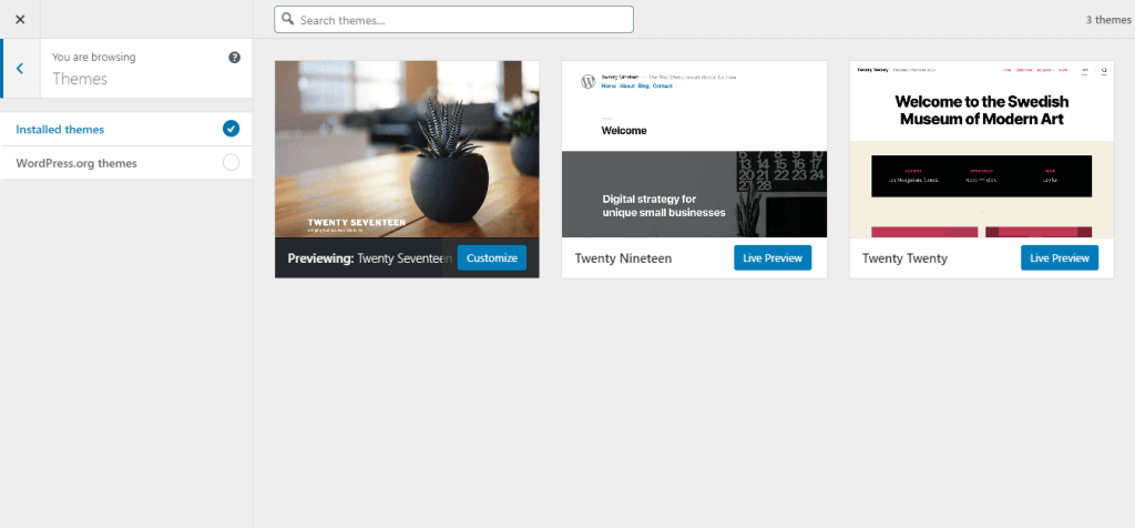 List of Installed WordPress Themes
