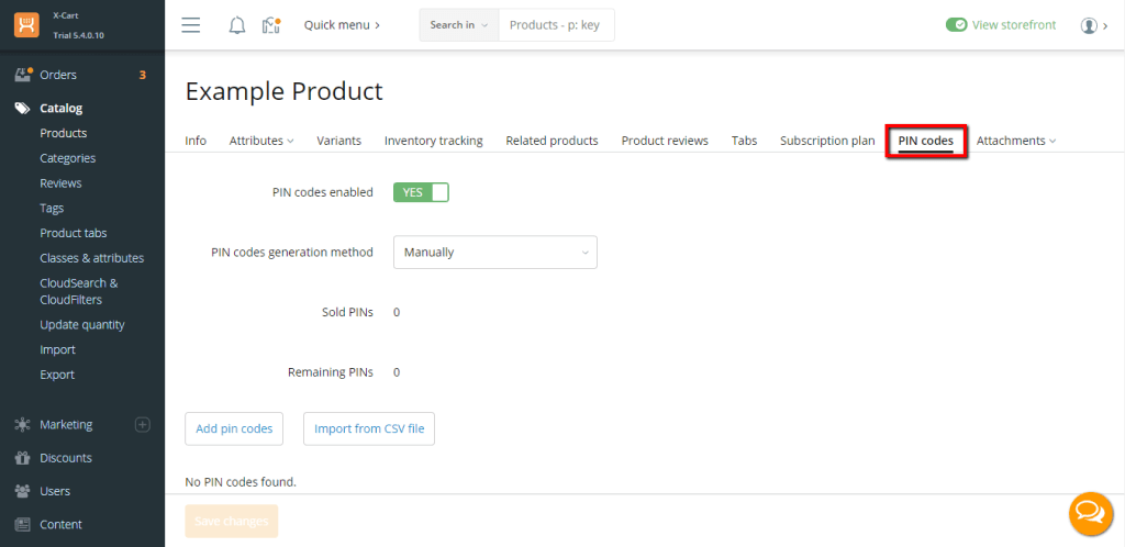 Configure PIN Code Product