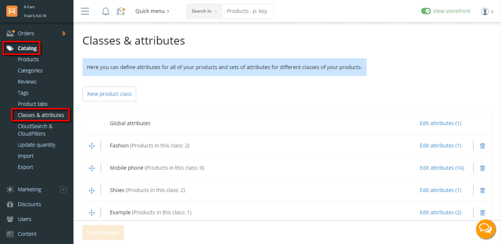 Accessing the Classes and Attributes section