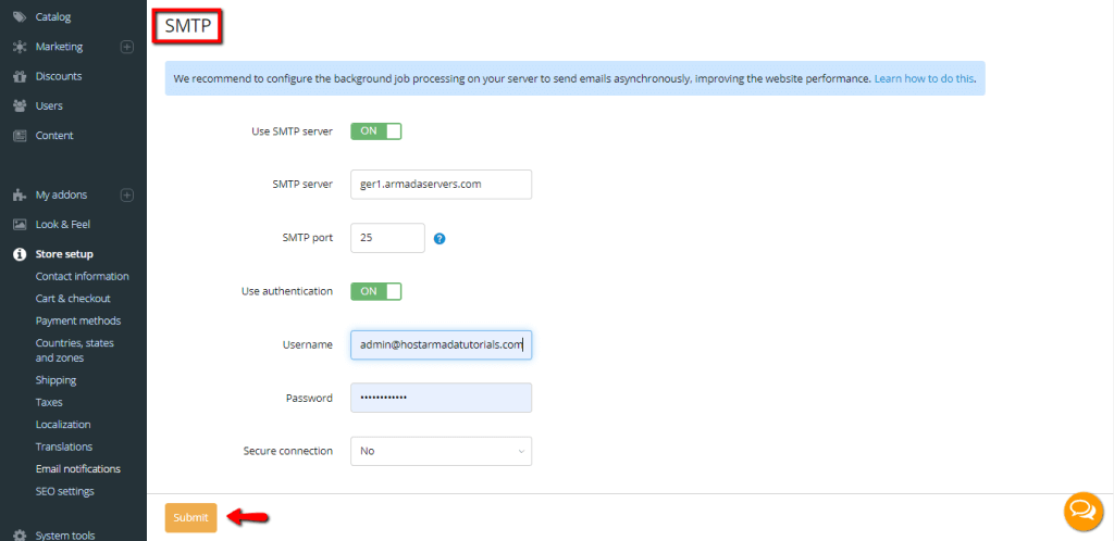 Configuring SMTP Server Connection Details