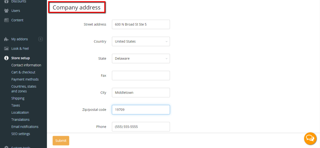 Configuring Company Address