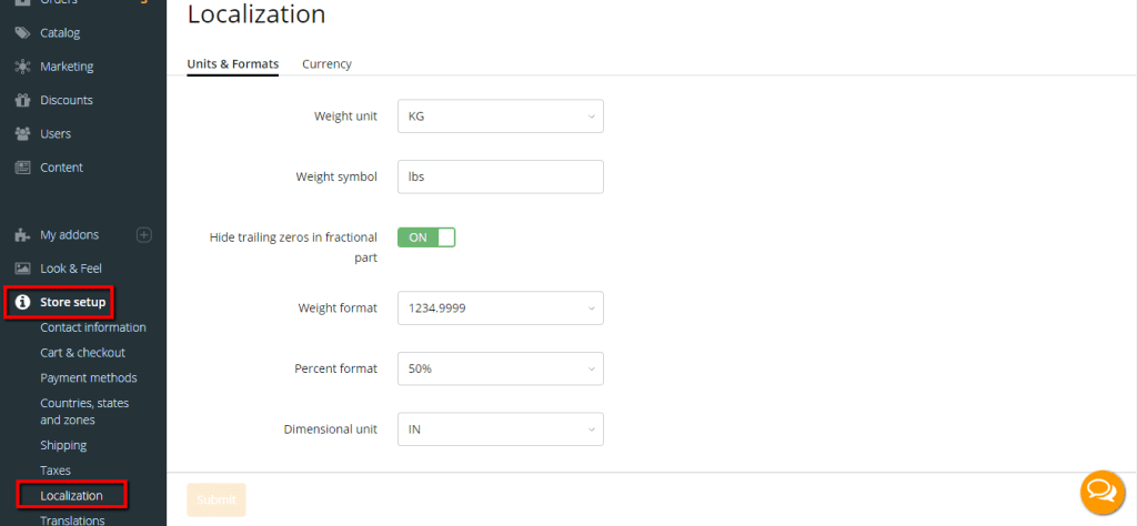 Accessing the Localization page