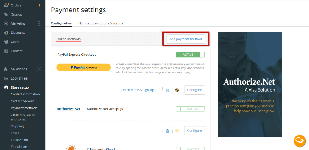 Adding an Online Payment Method