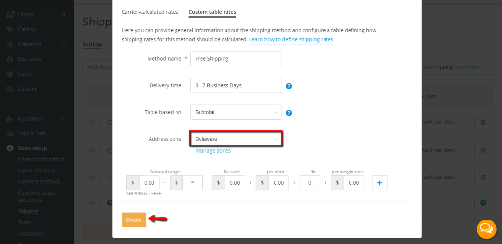 Configuring Address Zone Free Shipping