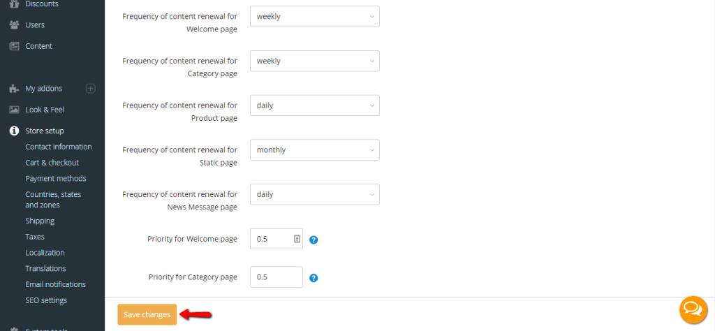 Adjusting Sitemap settings