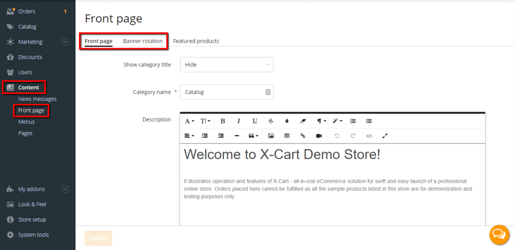 Accessing the Front Page settings